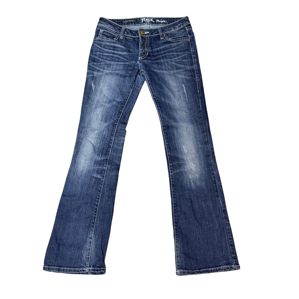 Rock 47 by Wrangler Ultra Low Rise Bootcut Jeans Dark Wash Wing Pocket 3x34
